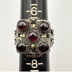 Vintage Sterling Silver Garnet Poison Ring Locket Hidden Compartment Size 7